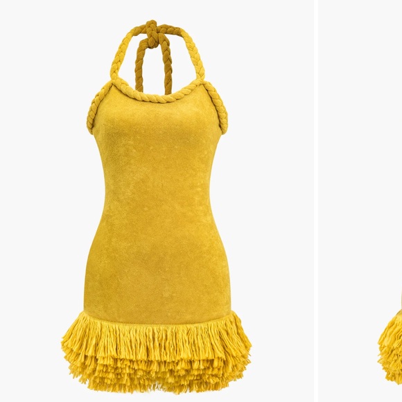 Micas Hand braided lioness Mustard Yellow Dress size M mc7-37 - Picture 3 of 8